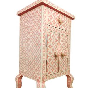 Table à tiroirs en os incrusté de la marque ILAHI, design moderne, détails en agate, rangement à trois niveaux, meuble portable pour la maison - Product Image 1