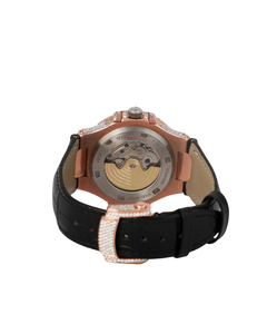 Reloj Clásico con Fecha para Hombre, Esfera Blanca Dorada, con Incrustaciones de Moissanita y Diamantes Redondos, Correa Negra de Acero Inoxidable y Cristal - Product Image 4