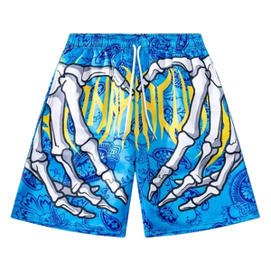 Pantalones cortos de hombre de cintura media con cordón, de secado rápido, con estampado gótico de manos de esqueleto y anarquía, hasta la rodilla - Product Image 2