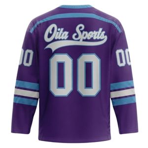 Men Purple Blue Sublimated <b>Ice</b> Hockey Printable Polyester V Neck Jersey Long Sleeve Athletic Sports Uniform Match Wear Clothing - Product Image 2