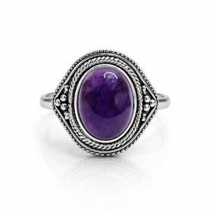 Anillo de plata con amatista natural, anillo de plata de ley 925 hecho a mano para mujer, anillo estilo boho para regalo, anillo a precio de mayorista - Product Image 1
