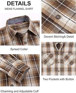 เสื้อเชิ้ตผ้าสักหลาดลายตารางสีน้ำตาลสำหรับผู้ชาย แขนยาว ผ้าฝ้าย สไตล์ลำลอง ติดกระดุม รับผลิตแบบ OEM แบรนด์ส่วนตัว สั่งซื้อจำนวนมาก ราคาโรงงาน - Product Image 4