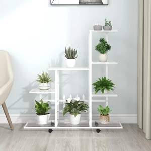 Support à fleurs en métal blanc avec roulettes 37.2 "x 9.8" x 36.4 "Étagère murale et présentoir - Product Image 1