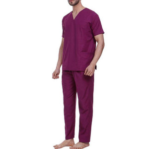 Ensemble de blouses médicales pour hommes, haut à manches courtes et col en V avec poches, pantalon droit, uniformes d'hôpital, mélange coton et polyester - Product Image 2