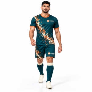 Conjunto de Camiseta de Fútbol Unisex de Manga Corta, 100% Poliéster, Transpirable, de Secado Rápido, Absorbente de Humedad, Ecológico, con Bloques de Color - Product Image 2