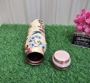Eco Friendly Pure Copper Water <b>Bottle</b> Ayurvedic Copper Vessel with Artistic Floral Bird Pattern for Healthy <b>Drinking</b> - Product Image 4