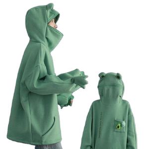 Sweat à capuche grenouille de dessin animé avec oreilles mignonnes brodées, poche, coupe ample, streetwear, logo personnalisé OEM - Product Image 4