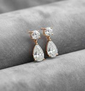 Pear Cut Bezel Setting Moissanite Drop <b>Earrings</b> 925 Sterling <b>Silver</b> 14K Gold Plated Dainty Bridal <b>Dangle</b> Wedding Party Jewelry - Product Image 4