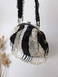 Pochette de soirée noire et argentée ornée de pierres, avec franges en cristal, sac à main de luxe pour mariée - Product Image 5
