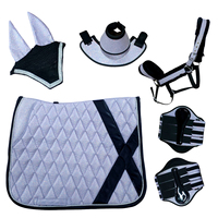 Ensemble de 6 pièces de tapis de selle de dressage personnalisable en tissu polyester matelassé gris argenté scintillant de qualité supérieure, très demandé, 18 mm
