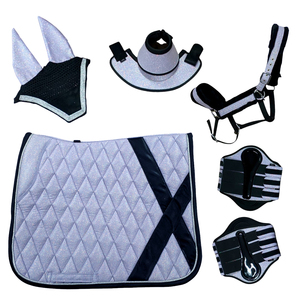 High Demand Premium Fine <b>Quilted</b> Silver Gray Glitter Fabric Customizable Dressage Saddle Pad 6-Piece Set 18mm Foam Filled Equine - Product Image 1