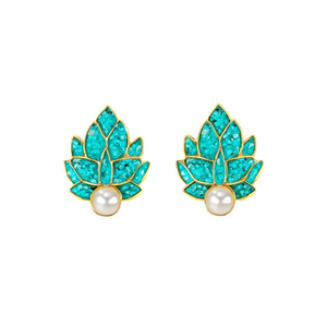 18K Gold Plated Turquoise and <b>Emerald</b> <b>Stud</b> Earrings Zinc Alloy with Zircon and Pearl Accents - Product Image 2