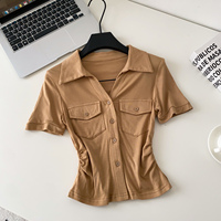 Blusas Elegantes de Verano para Mujer, Manga Corta, Cuello Camisero, Camisas Sólidas, Tops Elegantes para Dama, Ropa al por Mayor