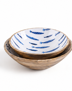 Juego de Tazones para Servir Hechos a Mano con Esmalte de Madera de Acacia, Diseño de Peces Azules, Ecológicos, para Uso en el Hogar y Fiestas - Product Image 3