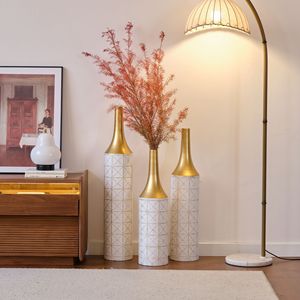 Set di decorazioni per la casa 3 vasi in metallo smaltato bianco 24in/28.7in/33.5in altezza elegante arredamento del pavimento - Product Image 2