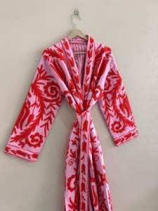 Chaqueta Kimono Suzani Bordada a Mano en Algodón, Abrigo Largo Tipo Duster, Kimono para Mujer, Bata de Dormir - Product Image 3