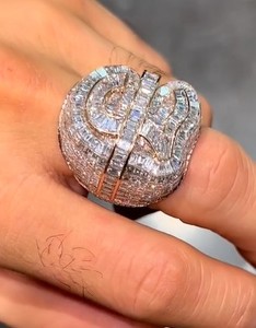 High Quality Luxury Baguette Dollar Sign 925 <b>Silver</b> Hip Hop <b>Men</b> Custom Moissanite Diamond <b>Ring</b> - Product Image 2