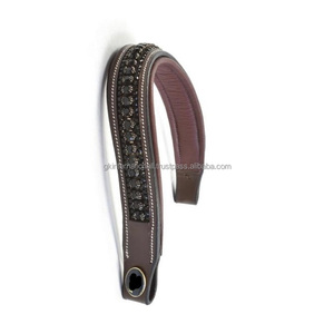 Diadema de cuero negro y havana con cristales negros de lujo incrustados y diamantes brillantes, para caballo, tamaño full cob. - Product Image 5