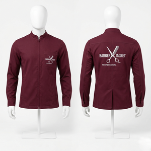 Chaqueta de Barbero para Hombre, 260 GSM, Algodón y Poliéster Premium, Diseño de Paneles en Contraste Azul, Bordado Personalizado, Logotipo Serigrafiado - Product Image 6