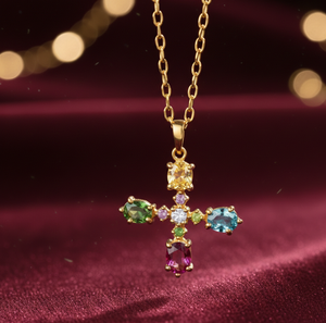 Collar con Colgante de Piedras Multicolores Ovaladas de Primera Calidad, con Circonitas Cúbicas, Plata de Ley 925, Chapado en Oro de 18K, Collar de Diseño para Mujer - Product Image 1