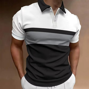 Camisa de Verano para Hombre, 100% Poliéster, Casual, con Rayas en Contraste, Estampado de Letras, Transpirable, Manga Corta, Diseño con Flecos - Product Image 4