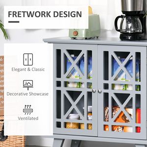 Credenza Grigia Accentata con Ante Intagliate, Soluzione di Archiviazione per Cucina, Sala da Pranzo, Soggiorno, Ingresso, Villa, Fattoria - Product Image 5