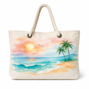 Customized Logo Eco Friendly <b>Large</b> Canvas Beach Tote <b>Bag</b> With Rope Handle <b>Large</b> Capacity Reusable Shopping <b>Bag</b> - Product Image 1