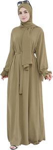 Abaya Hijab pour femmes, robe longue à manches longues, couleur unie, tenue modeste pour tous les jours, légère, en polyester, style Moyen-Orient - Product Image 2