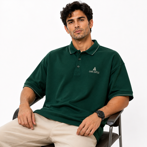 Polo surdimensionné vert foncé pour homme ONE APEX, 250 GSM, coton PK, manches courtes, t-shirt premium - Product Image 2