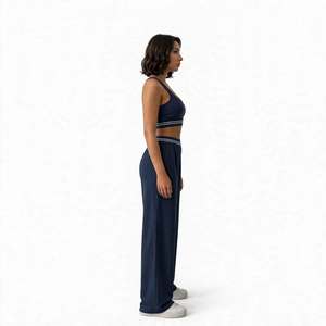 Women's Breathable Lightweight Solid Scoop Neck Two Piece Yoga Set <b>Crop</b> Tank Wide Leg Pants Summer Activewear Lounge Regular Fit - Product Image 5