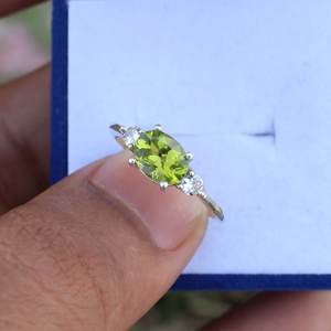 Dainty <b>Peridot</b> Solitaire <b>Ring</b> 925 Sterling Silver Green Gemstone Elegant Engagement <b>Ring</b> Gift For Her - Product Image 1
