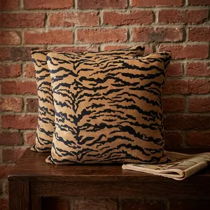Tiger Stripe Velvet Cushion Covers with <b>Black</b> and Tan Animal Print Decorative Throw <b>Pillows</b> for Sofa Bedroom Home Decor - Product Image 6