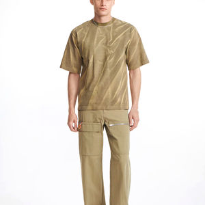 Nuevas Camisetas Formales de Hombre de Moda, 100% Poliéster, Antiarrugas, de Sarga, con Cuello Mao, Efecto Desgastado por el Sol, Diseño Tie-Dye Oversize, ODM - Product Image 1