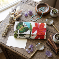 Tas Clutch Bohemian Berhias Manik-Manik dengan Bordir Motif Kupu-Kupu dan Bunga, Penutup Kancing, Ramah Lingkungan, untuk Musim Panas Wanita