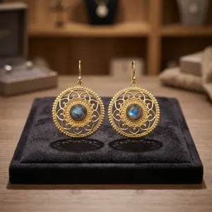 Pendientes de Labradorita Natural con Engaste de Latón, Proveedor Mayorista de Joyería con Piedras Preciosas - Product Image 2