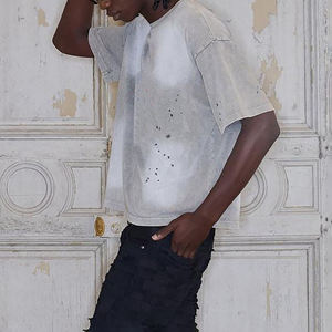 T-shirt sportif à manches courtes en coton pur de haute qualité 260g, coupe ample, gris foncé pour homme - Product Image 3