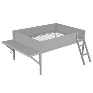 Letto a soppalco in legno a grandezza naturale con scrivania e LED, design multifunzionale unico grigio - Product Image 6