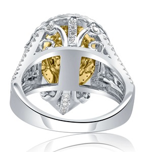 Bague à trois rangs en or blanc 18 carats avec diamant de laboratoire fantaisie taille poire, double halo, 2,00 carats, minimaliste, certifié IGI, clarté VVS - Product Image 3
