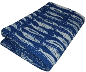 Colcha Kantha india 100% algodón, hecha a mano, reversible, con estampado floral bohemio, manta decorativa, venta al por mayor - Product Image 2