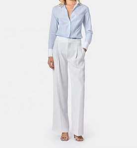 Chemise tissée à col boutonné pour femme, bleu clair, à motif géométrique, coupe ajustée, manches longues, pour le bureau - Product Image 1