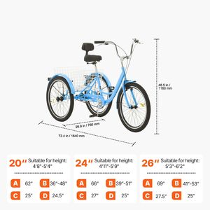 Triciclo Cruiser per Adulti in Acciaio al Carbonio da 24 Pollici con Cestino Regolabile, Cilindrata 110cc, Bicicletta a Tre Ruote - Product Image 2