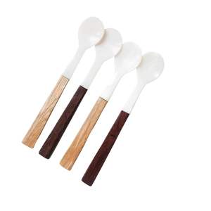Cuillère à long manche en nacre avec manche en bois massif, nouveau design, pour desserts, glaces et caviar, idéale pour les couverts de mariage - Product Image 1