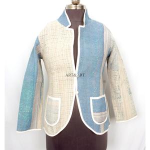 New Collection Handmade patchwork <b>Kantha</b> <b>Jacket</b> Solid Simple Design Short Coat Multi-Colored Casual Women's Wear for Winter - Product Image 1