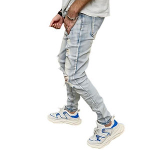 Último Diseño: Jeans Ajustados Rasgados y Desgastados para Hombre, Pantalones de Mezclilla Slim Fit, Estilo Urbano, Moda Casual, Venta al por Mayor Personalizada OEM - Product Image 4