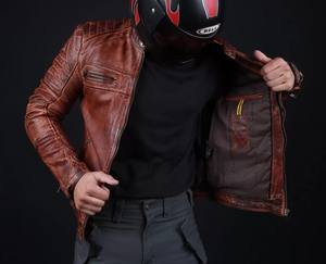 Chaqueta de Cuero Genuino para Motociclistas, Estilo Masculino y Atrevido, Corte Ajustado, Diseñada para Hombres, Lona Ecológica, Personalizable - Product Image 4