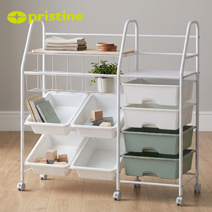 Chariot de rangement multi-niveaux avec 6 bacs en plastique, structure métallique, solution de rangement pour la maison et le bureau - Product Image 6