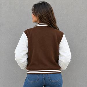 Chaqueta bomber de cuero marrón, chaqueta estilo universitario, ropa de calle unisex, chaqueta Letterman para mujer, chaqueta de cuero para mujer - Product Image 2