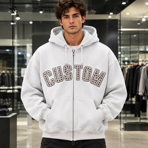 Sudadera con capucha de doble cremallera para hombre, estilo urbano personalizado, algodón grueso, cremallera completa, ropa OEM, fábrica, marca privada, proveedor ODM al por mayor - Product Image 2