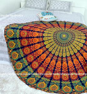 Tapiz Redondo para Colgar en la Pared, Estilo Hippie, Mandala Bohemio, Intrincado Tapiz Indio, Cubrecama de 70 Pulgadas (178 cm), Azul y Amarillo - Product Image 3