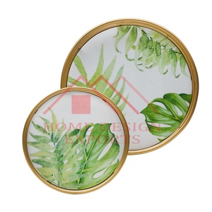 Fitz and Floyd Villa Palm Nested <strong>Trays</strong>/Premium <strong>Quality</strong> Round Enamel <strong>Print</strong> <strong>Serving</strong> <strong>Tray</strong> for Table Decor Best Seller - Product Image 1